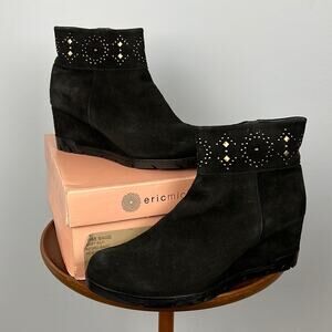 Eric Michael new Belfast wedge black suede leather cuffed studded ankle boots